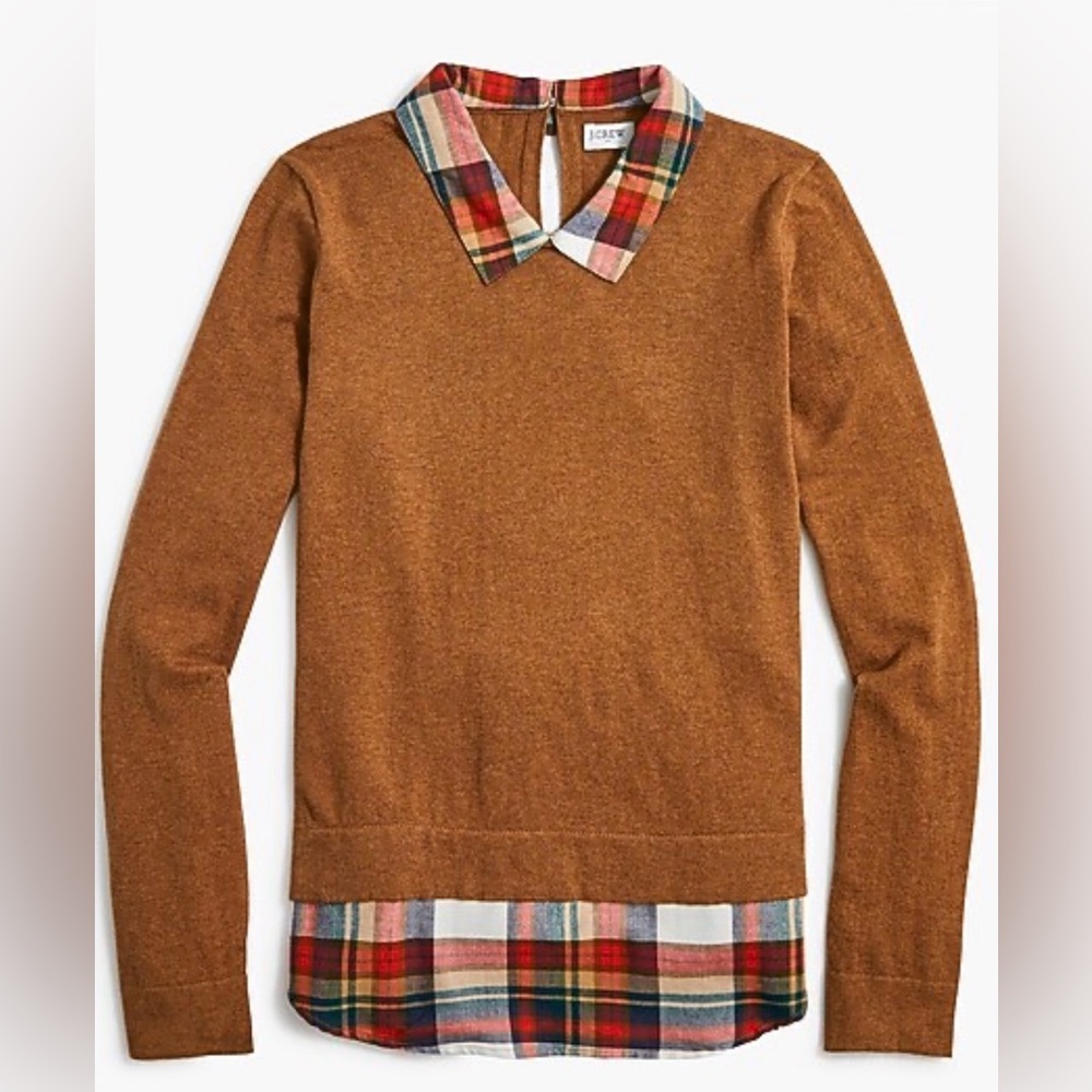 NWT J Crew 100% Cotton Juniper Plaid Flannel Woven Collar Sweater Size Small